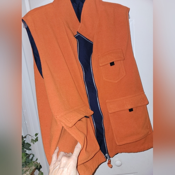 MULTI POCKETS fleece lined Navy REVERSIBLE unisex utility UNISEX warm vest large - Picture 3 of 8